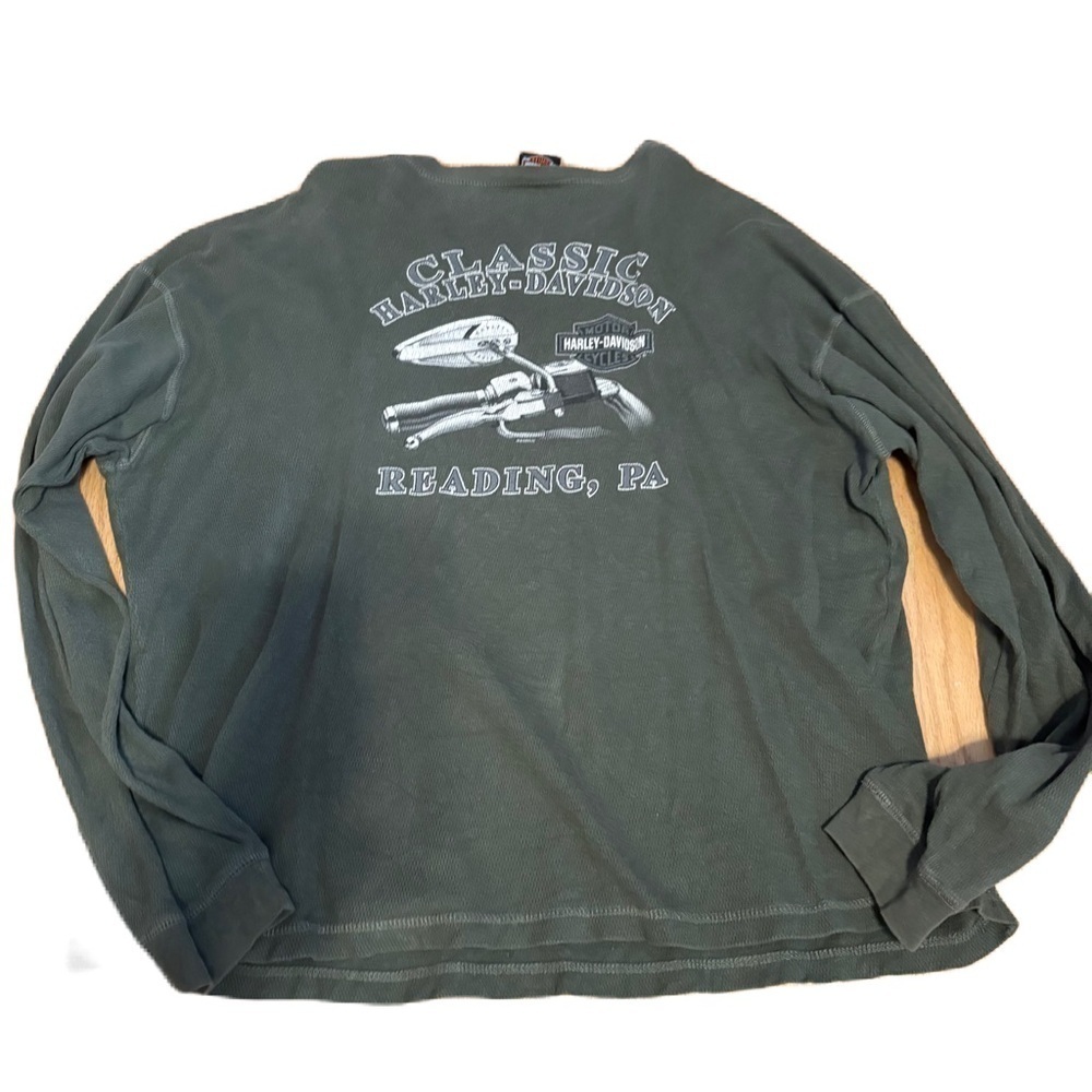 Vintage Harley Davidson Henley Long Sleeve Top Shirt XL Gray Motorcycle